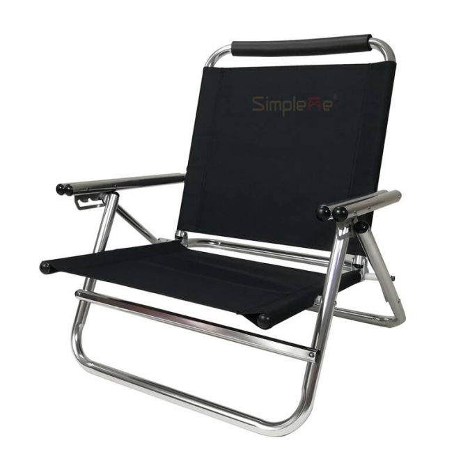 OW-R20 New Aluminum double armrest folding beach chair black 