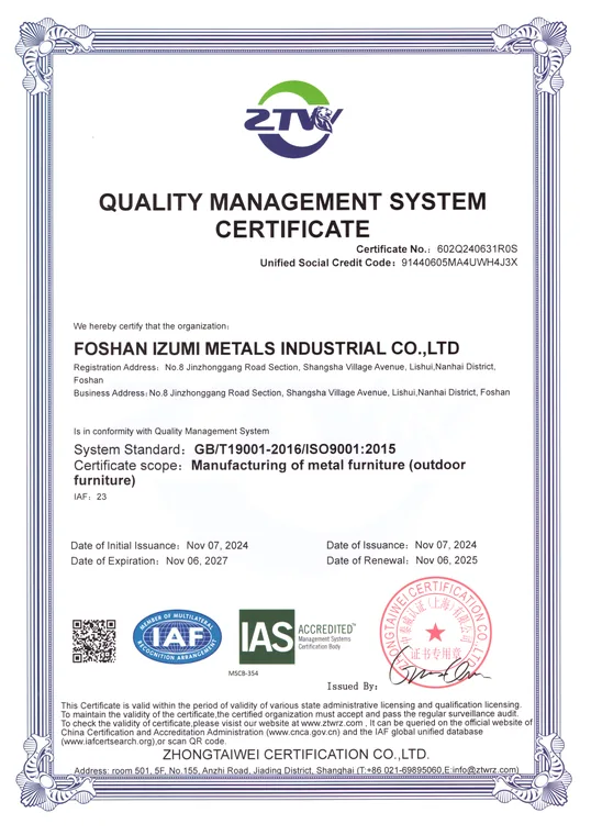 ISO 9001 quality-management certificate